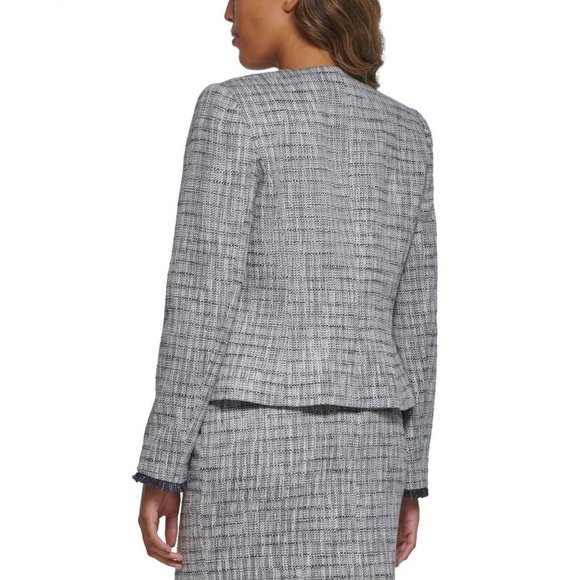 NWT Calvin Klein Womens Open Front Tweed Jacket T25JF202 2P Navy Multi Blue - Picture 2 of 3